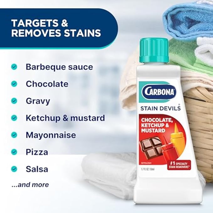 Carbona Stain Devils® #2 | Ketchup, Mustard & Chocolate | Professional Strength Laundry Stain Remover | Multi-Fabric Cleaner | Safe On Skin & Washable Fabrics | 1.7 Fl Oz, 3 Pack