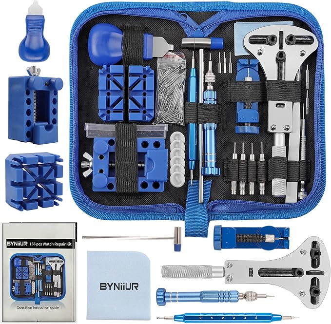 Watch Repair Kit, BYNIIUR Watch Battery Replacement Tool Kit, Watch Repair Tools & Kits, Watch Link Removal Tool Kit Watch Band Tool Set with Carrying Case, Watch Case Opener Spring Bar Tools