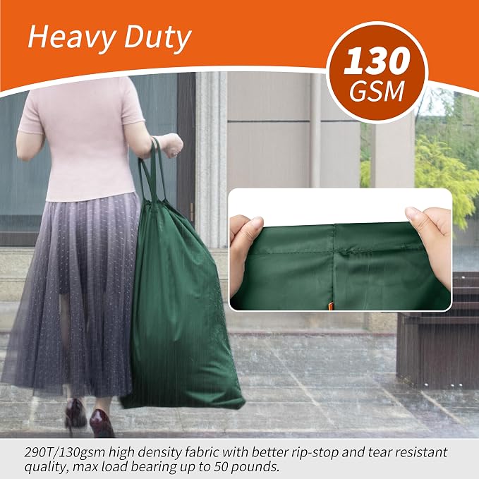 2 Pack Extra Heavy-Duty Laundry Bag with Handles, Green, 28x36" | Extra Large, Name ID Tag, Machine Washable, Reinforced Handles, Drawstring Closure, For College Dorm Travel