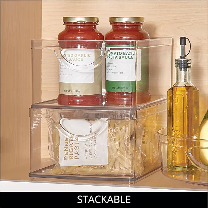 iDesign Pantry Storage Bins with Handles, Set of 2, Clear | Organizer Bins, For Cabinets or Fridge