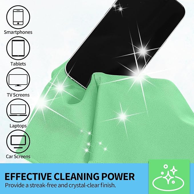 Microfiber Cleaning Cloth, 6 Pack Glasses Cleaning Cloth, 16" ×14" Window Cleaning Rags, Streak Free Lint Free Polishing Cloths Wipes for Eye Glass Stainless Steel Windshield, Sage Green
