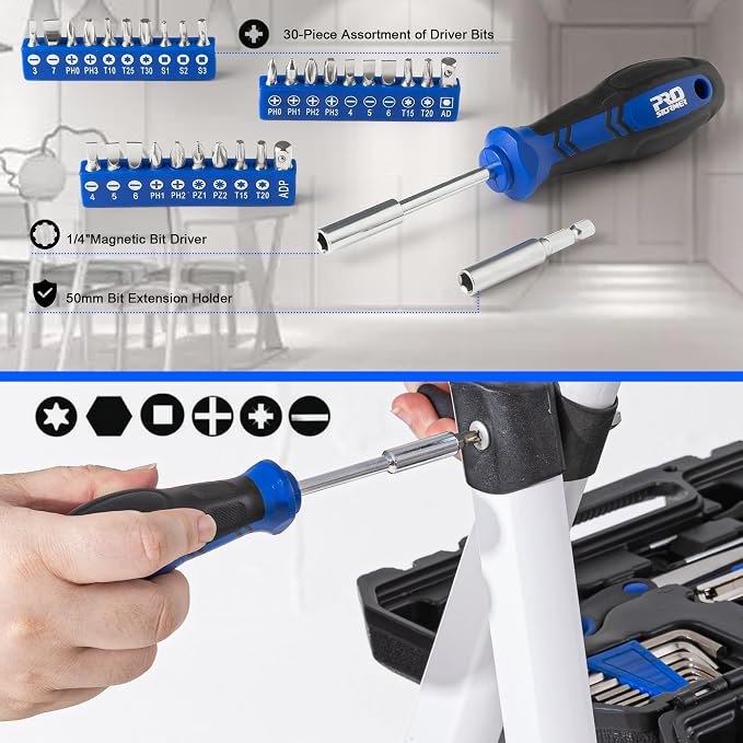 Prostormer 160-Piece Tool Set, General Household Tool Kit, Blue | Includes Portable Toolbox, Mixed Tools for Garage, Office, College Dorm, DIY & Everyday Repairs
