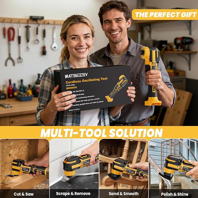 NATBEESY Upgraded Oscillating Multi-Tool Compatible with DeWalt 20V Battery, Cordless Oscillating Tool with Brushless Motor, 21000 OPM & 4.5°Swing for Fast Smooth Cutting, Tool Only