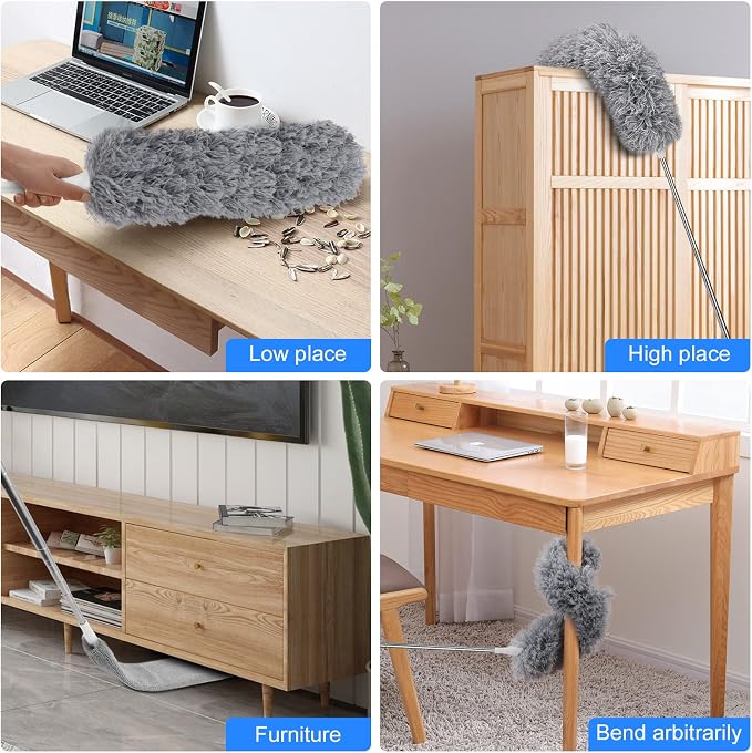 Duster with Extension Pole for Cleaning Ceiling Fans, High Ceilings, in Addition, Dusters for Cleaning Can Also Be Used for Low Places Cleaning, Such As Cabinets, Sofas, and Other Small Spaces.
