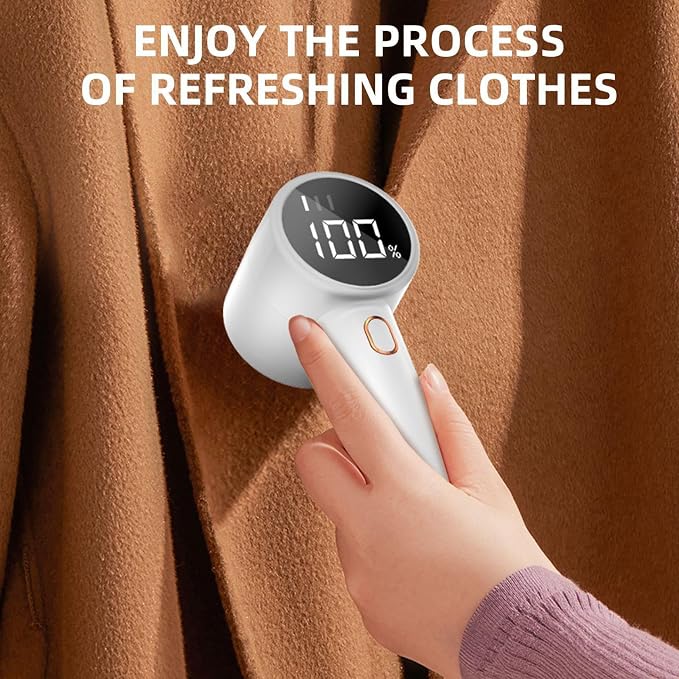 Fabric Shaver,Lint Remover Rechargeable,Lint Shaver, Hairball Trimmer,Digital LED Display to Remove Pilling for Clothes, Furniture, Sweater, Couch, Blanket (White)