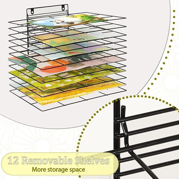 12 Shelves Art Drying Rack for Classroom, Paint Drying Rack, Black | Drying Rack Classroom, Wall Art Storage Rack, Removable Shelves for Classrooms and Art Studios