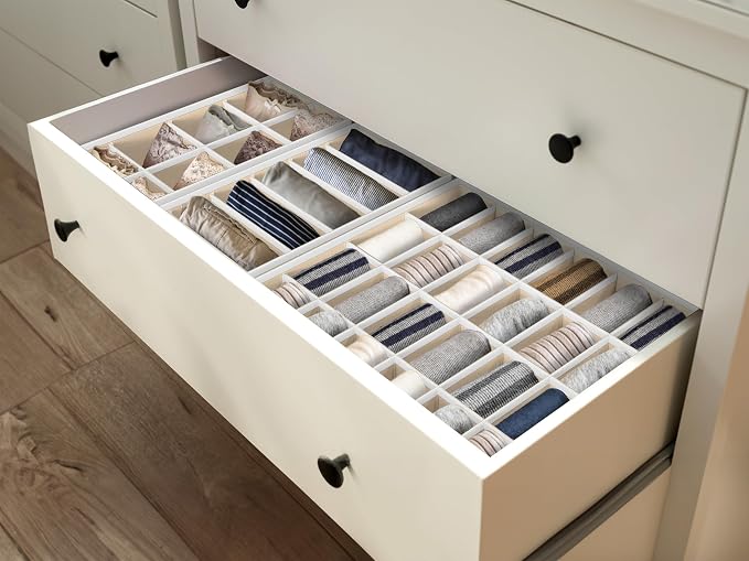 Simple Houseware 4-Pack Drawer Organizer Set for Underwear/Socks/Bra, Beige | Closet Dividers for Underwear, Socks, Bras, Scarves, Ties - Foldable Non-Woven Storage Boxes