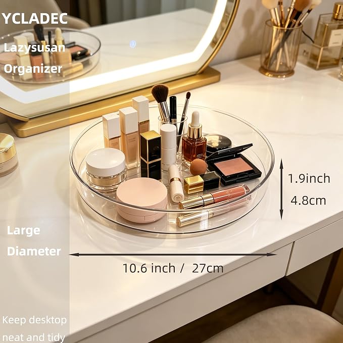 2 Pack Lazy Susan Turntable Organizer Pantry Cabinet 10.6" | Pantry Organization and Storage Spice Rack Fridge Rotating Condiment Tray Spinner for Kitchen Bathroom Makeup Cosmetic Clear