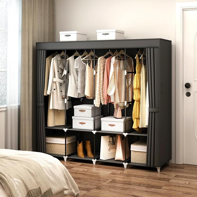 67" Portable Wardrobe Closet for Hanging Clothes, 8 Shelves 4 Rods & Cover