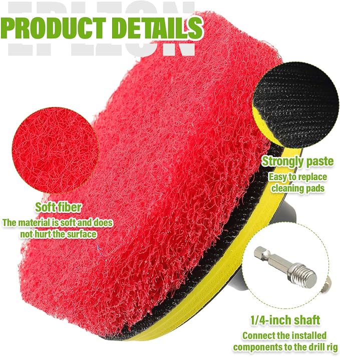 4 Inch Drill Brush Scrub Pads Cleaning Kit, 5X Faster Cleaning, Reusable Double Sided Scrub Pad for Bathroom Shower Tub Tile Grout Kitchen Toilet Hard Surfaces, 9 Pack(Red)