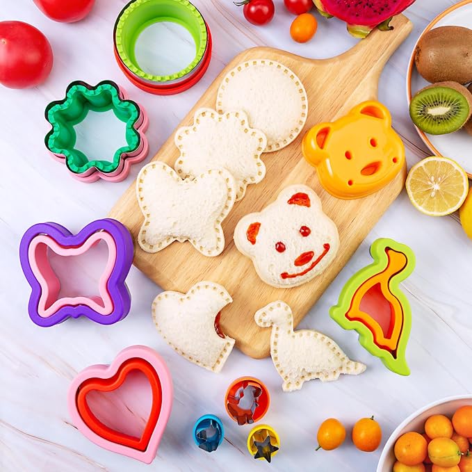 Sandwich Cutters for Kids Lunch 12 Pcs | Cookie Cutters Set, Vegetable Fruit Cutters Shapes, Stainless Steel, Biscuit Cutters, Dinosaur Mouse Heart Star