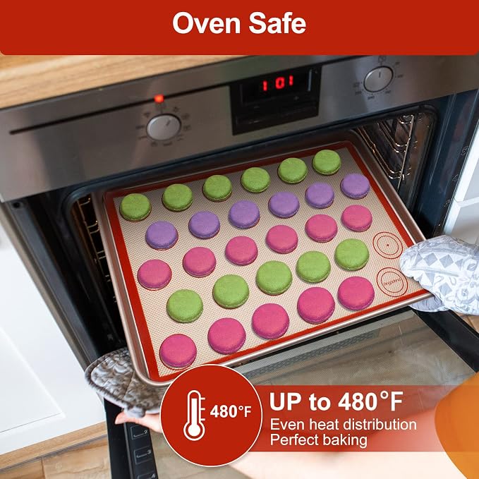 Silicone Baking Mat Set of 6, Easy Clean & Non-Stick Food Grade Reusable Baking Mat, Silicon Baking Mats Oven Liner Sheet, Round & Square Cake Mat, Pastry Board Rolling Dough Mats for Macaron Cookie