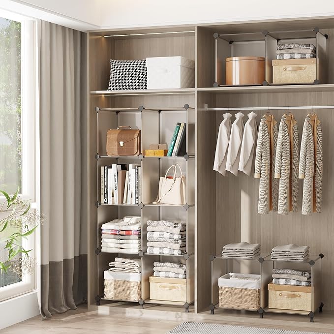 AWTATOS Cube Storage Organizer, 16 Cube Closet Organizer, Transclucent | Stackable Storage Cube Shelves, DIY Portable Closet Clothes Organizer, Plastic Shelving for Bedroom, Wardrobe, Bathroom