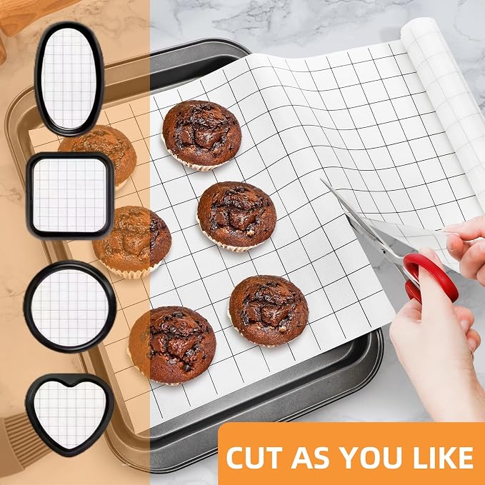 Covzoe 12 In x 8 FT Silicone Baking Mat Roll, Non-Stick Grid Pastry Mat Free Cutting, Heat Resistant Food Grade Counter Mat, Air Fryer Liner for Pizza, biscuit, Pie Crust