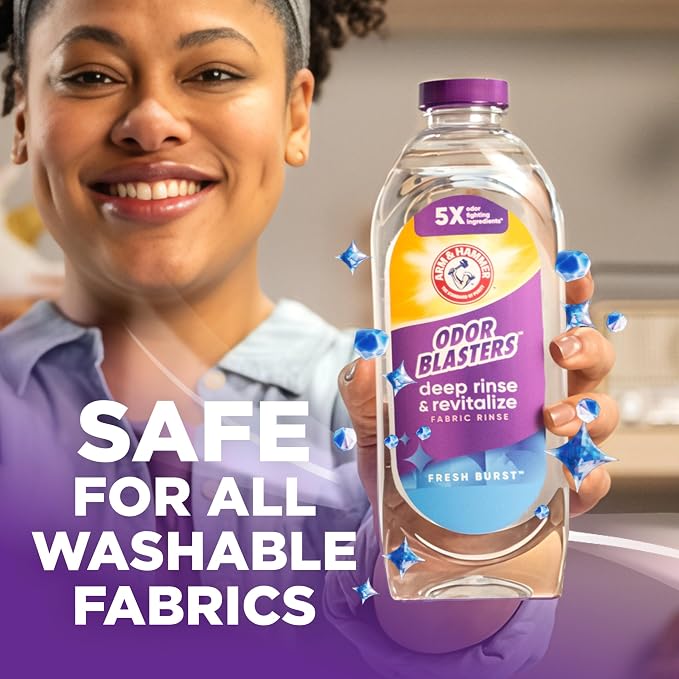 ARM & HAMMER Odor Blasters Fabric Rinse, Fresh Burst Scent, 50 Fl Oz | Deep Rinse and Revitalize, Removes Sweat and Musty Odors, Laundry Additive