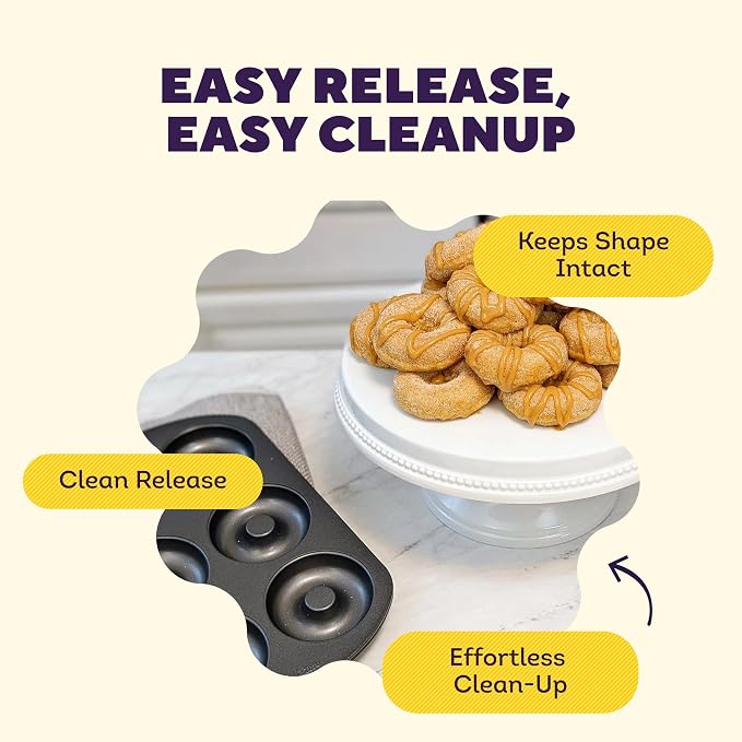 Wilton Gold Non-Stick Donut Pan Set - Quality Baking Pan - Dishwasher Safe & Scratch Resistant - Made Without PFAS - 12.5 x 8 x 1 Inch, 2-Piece Set