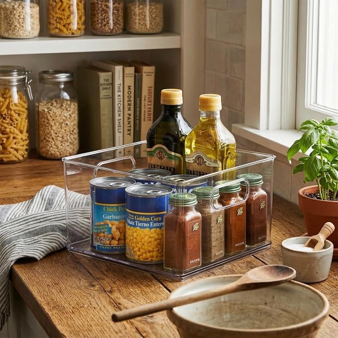 BINO | Stackable Plastic Storage Bins, Clear | THE CLARUS COLLECTION | Pantry Organizers and Storage Containers | Fridge Organizer Bins | Kitchen Cabinet Organizer | Medicine Cabinet Bin