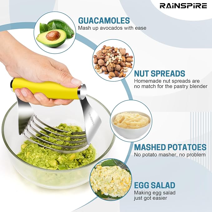 Rainspire XL Pastry Cutter For Baking, Heavy Duty Pastry Blender Stainless Steel, Thick Sharp Blades Dough Blender, Dough Cutter Butter Cutter Pastry for Easy Mixing, Dishwasher Safe (Yellow)
