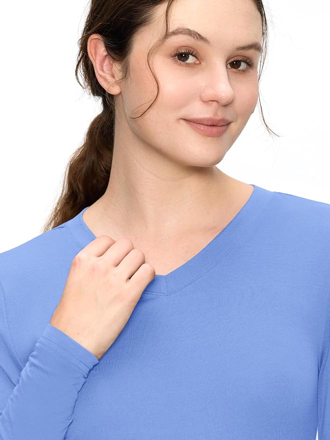 COZYFIT Women’s Underscrub Tee, V-Neck Long Sleeve Undershirt | Soft & Easy Care Fabric, Slim Fit, Smooth Touch, Comfort V-Neck Tee, Machine Wash, Multiple Sizes for Choose