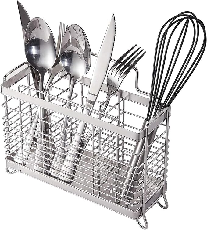 KESOL Stainless Steel Utensil Holder, Utensil Drying Rack with 3 Divided Compartments, Rust-Resistant Utensil Drying Basket, Silverware Drying Basket, Utensil Drainer for Dish Rack