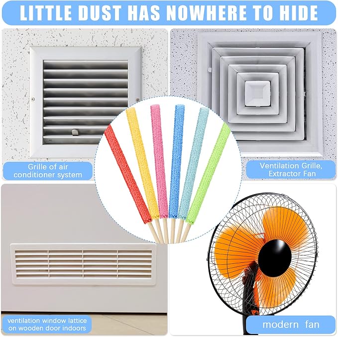 Honeydak 6 Pieces Microfiber Detail Duster Sticks Mini Duster Crevice Cleaning Tool Car Air Vent Cleaner Fan Cleaning Brush for Home Air Vent Window The Smallest Spaces