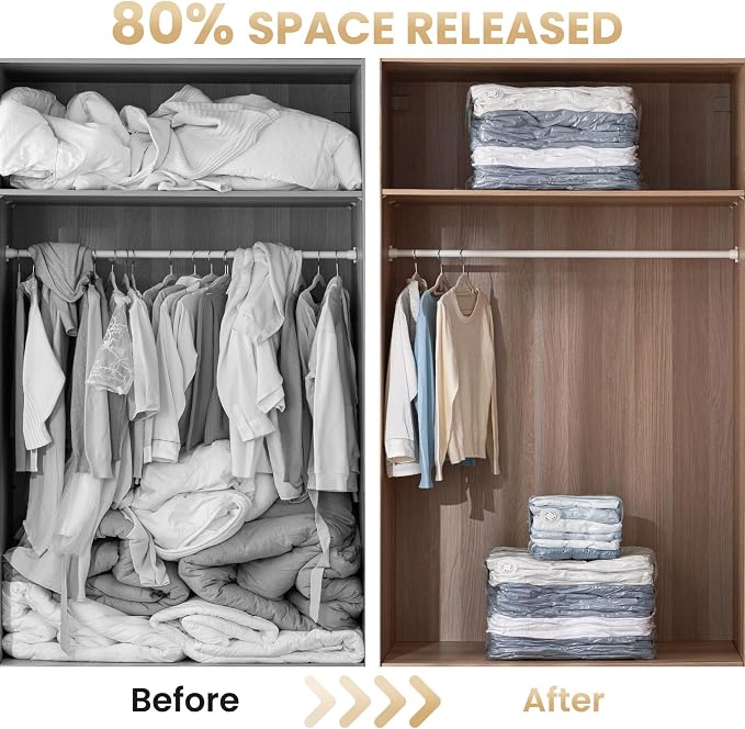 TAILI 8 Pack Vacuum Storage Bags, Cube Space Saver Bags Combo(3 Jumbo +5 Medium), Vacuum Seal Bags for Bedding, Clothing, Comforters, Blankets, No Pump Compression Cube, 2 Size, Cream