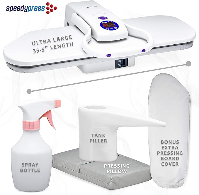 SpeedyPress Oversize Pressing Iron/Steam Press | Ultra XL Electronic Iron Press w/ 100LBs. of Pressing Pressure for Home/Business | Multiple Steam Functions & Temp Settings, Large Pressing Surface