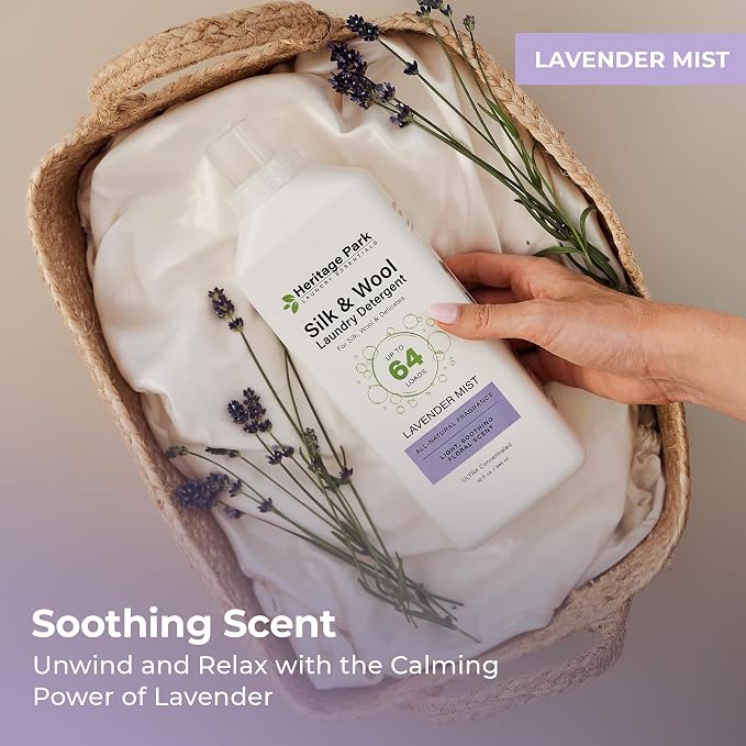 Heritage Park Silk & Wool Delicates Detergent - Lavender Mist - 32 fl oz | EWG Verified & EPA Safer Choice - Enzyme-Free Liquid Detergent - Hypoallergenic, Dermatologist Tested, Gentle on Silk & Wool