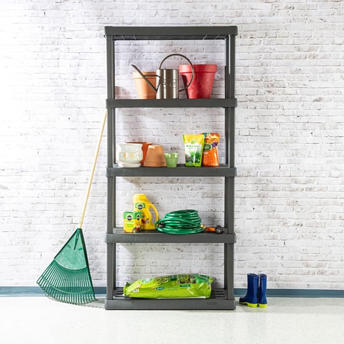 Sterilite 5 Shelf Unit, Heavy-Duty Shelving Storage Rack for Home and Garage, Gray - Multipurpose Plastic Organizer Shelves for Smart Organization | Freestanding Organizer with 150 lb Capacity Per Shelf for Kitchen, Bathroom, Garage, Basement, Pantry &...