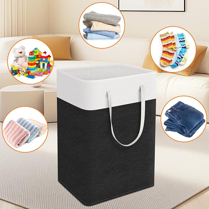 TasticTotes Laundry Basket 3-Pack, Laundry Hamper, 75L-Black | Clothes Laundry Hamper, Collapsible Laundry Basket, Freestanding laundry hamper with Handles, Towel Storage for Home or Dorm