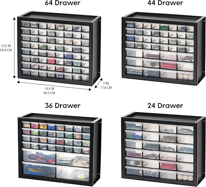 IRIS USA 44-Drawer Small Parts Storage Cabinet, Crafts, Made in USA, Black | Wall-mountable, Stackable, Building Bricks, Screws, Nuts & Bolts, Hardware, Garage Tool Storage