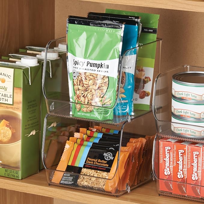 iDesign Stackable Open-Front Storage Bins, Set of 3, Clear | Kitchen and Pantry Organization