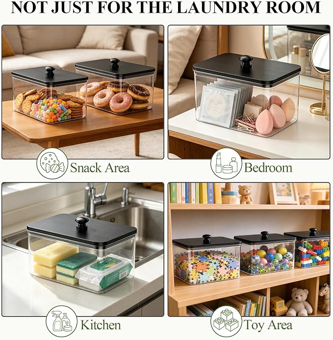Dryer Sheet Holder with 6 Labels, for Laundry Room Organization and Storage | Clear Dryer Sheet Container with Lid, Dryer Sheet Dispenser, Laundry Pods Storage for Laundry Room Decor（Black）
