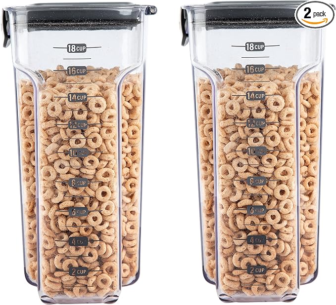 Progressive International ProKeeper+ Clear Plastic Airtight Food Baker's Kitchen Storage Organization Container Canister Set with Magnetic Accessories, 2- Piece Set (Cereal 4.5-Quart)