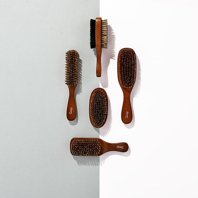 Diane Premium 100% Boar Bristle Military Wave Hair Brush for Men, Medium Firm Bristles for Thick, Curly or Coarse Hair, Use for Detangling, Smoothing, Wave Styles, Soft on Scalp, Restores Shine