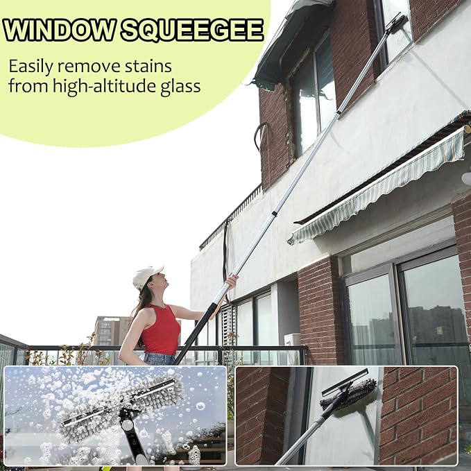 【Upgrade Anti Rotation 】 20FT High Reach Duster Kit,Lightweight Aluminum Alloy Extension Rod,5-Piece Set,210° Steering Head Clean Various Angle,for Cleaning Ceiling,High Wall