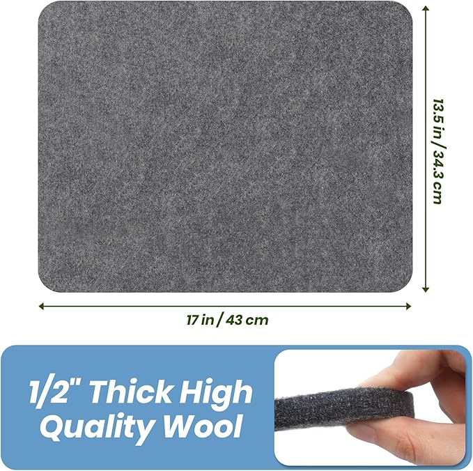 BREENHILL Wool Pressing Mat 13.5"x 17" – Portable Felt Ironing Mat for Quilting & Sewing, 1/2" Thick Heat Reflective Wool Pad（Dark Gray）