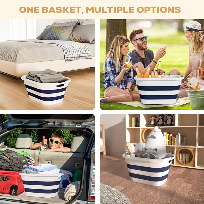 43L(11.5Gallon) Collapsible Laundry Baskets plastic (Blue, 2 Packs) | Pop Up Laundry hamper/Storage Container, Foldable Laundry Basket with Large Capacity,Sturdy,Space Saver
