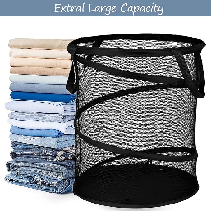 BATTOO Collapsible Laundry Baskets, Foldable Hamper for Laundry, Extra Large Pop Up Laundry Hamper 88L with Portable Bag Mesh Clothes Hamper for Bathroom, Campout, Dorm or Travel