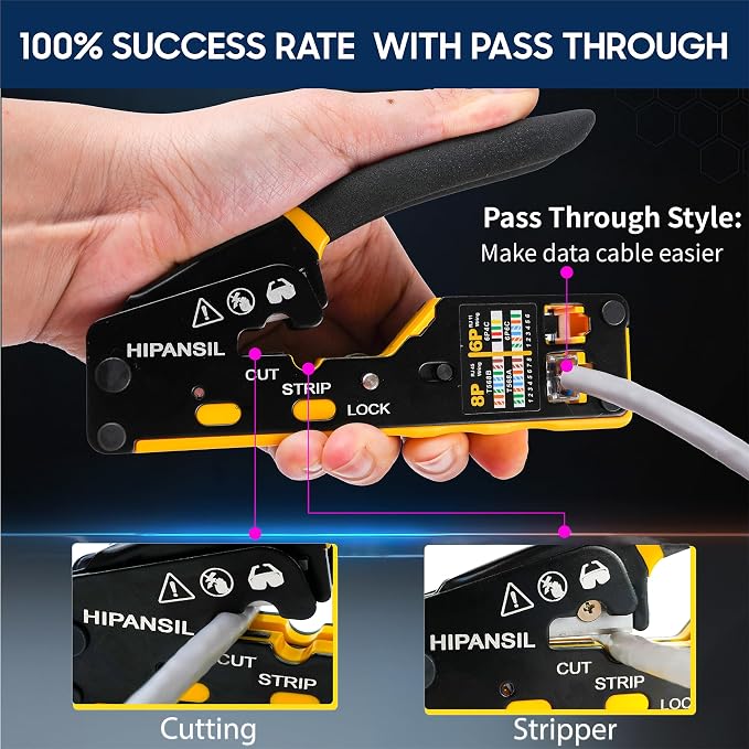 RJ45 Crimp Tool, Ethernet Crimper Tool Kit With CARRYING CASE, All-In-One Pass Through Network Cable Tool For Cutting, Stripping, Crimping Cat5 Cat6 RJ45 RJ11 RJ12 – Ideal For Home DIY, IT Technicians