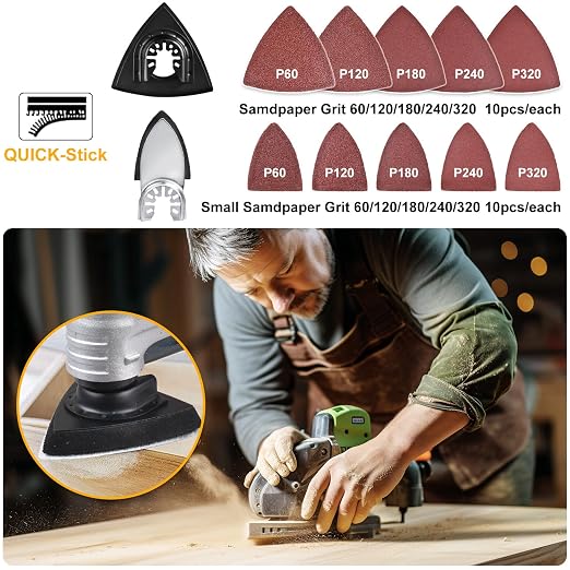 128PCS Oscillating Tool Blade, Wood Metal Cutting and Sandpaper Oscillating Tool Accessories with Titanium Quick Tooth Japanese Tooth Multitool Blade Fit More Oscillating Tools