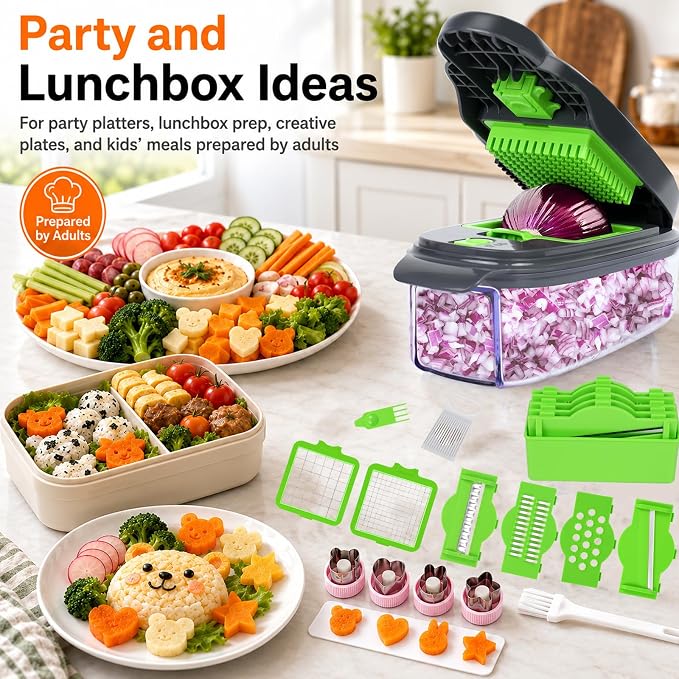 13-in-1 Vegetable Chopper with Food Molds, 1.5L, Gray Green | 13-in-1 chopper with adult-prepared food molds