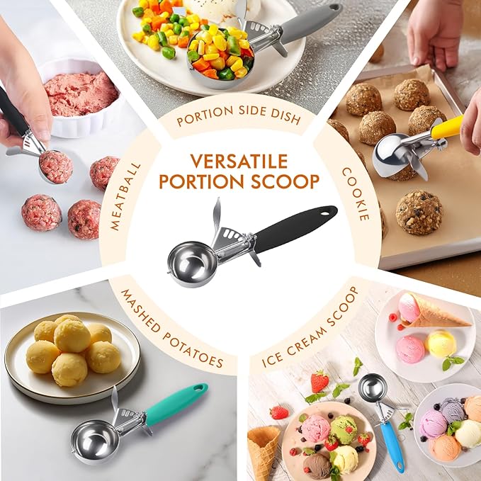 JUNADAEL J Cookier Scoop, #24/1.5 OZ Portion Scoop, 3 Tbsp Cookie Dough Scoops, Black Handle, for Portion Control, Cookie Dough, Cupcake Batter, Ice Cream, Meatball, Muffin