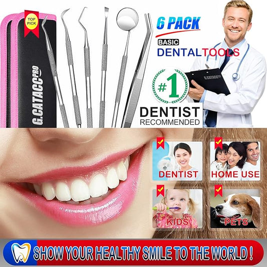 G.CATACC Dental Tools, Dental Pick Teeth Cleaning Tools Hygiene Kit, Plaque Remover for Teeth, Professional Stainless Steel Tooth Scraper Plaque Tartar Cleaner - with Case