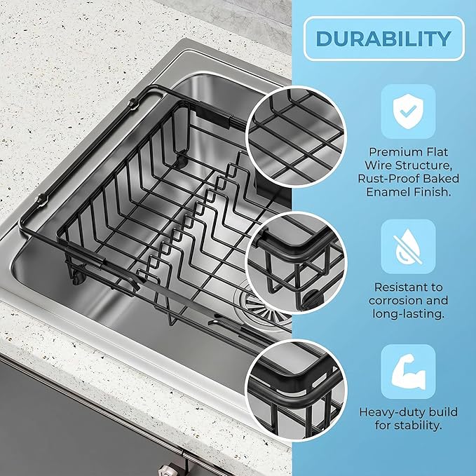 Expandable in Sink Dish Drying Rack - Adjustable Capacity Over The Sink Dish Drainer Drying Rack with Utensil Holder for Kitchen Counter, Drying Rack for Small Space,14.96“L x 11.81“W x 3.74”D
