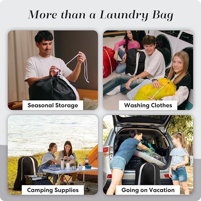 Handy Laundry Bag with Shoulder Strap 30"x40" 2-Pack, Heavy Duty, Black | 2-Pack Extra Large 30x40 Laundry Bag, Shoulder Strap, Drawstring Locking, Heavy Duty for College Dorm Travel, Black