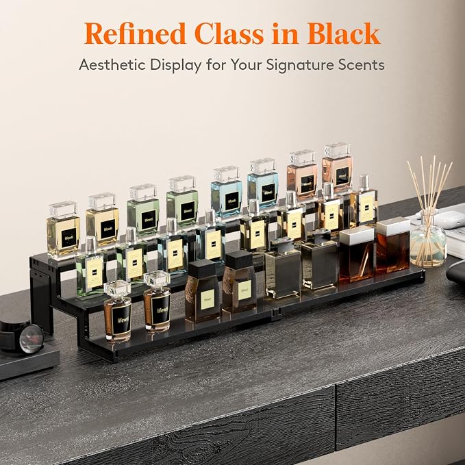 Lifewit Spice Rack, Perfume Cologne Organizer, Cupcake Stand, Tool-Free Assembly, Display Riser Shelf, Seasoning Figurine Makeup Holder, Room Decor, Kitchen Cabinet Storage, Black, 12in-3 Tier, 2 Pcs