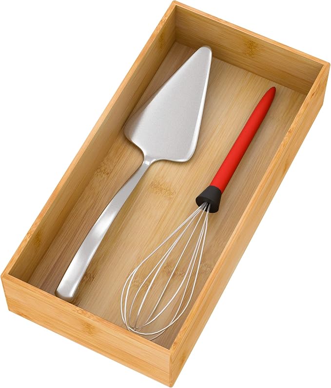 Bamboo Kitchen Drawer Organizer 12"x 6", Storage Box for Utensil Organizer | Wooden Silverware Tray Cutlery Holder Flatware Containers, Multi-Use Deep Drawer Dividers Organizer for Bathroom, Jewelry