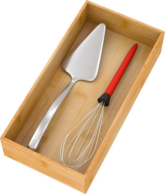 Bamboo Kitchen Drawer Organizer 12"x 6", Storage Box for Utensil Organizer | Wooden Silverware Tray Cutlery Holder Flatware Containers, Multi-Use Deep Drawer Dividers Organizer for Bathroom, Jewelry