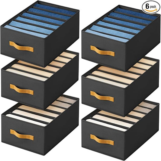 DIMJ Wardrobe Clothes Organizer - Foldable Closet Drawer Organizer Dividers for Jeans, Pants, Sweater, T Shirt, Storage Bins with Handles for Shelf